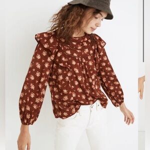 Madewell Ladder-Trim Ruffle Top in Homestead Bouquet size xs